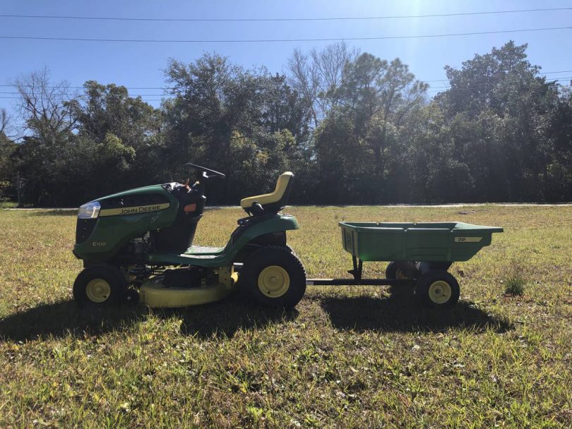 John Deere E110 6 810x608 John Deere E110 19 HP 42 Riding Lawn Mower with Trailer for Sale