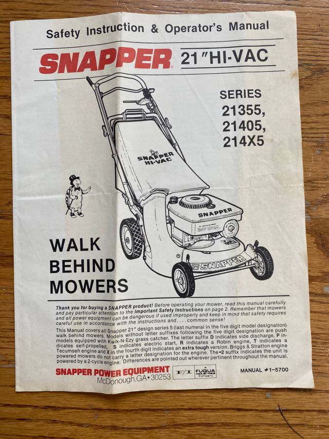 Snapper 21 in Walk Behind Hi Vac Lawn Mower 02 Snapper 21” Walk Behind Hi Vac Self propelled Lawn Mower