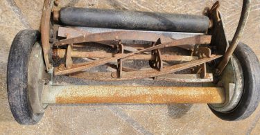 Henley reel lawn mower 4 375x195 Antique hand push reel type lawn Mower for sale